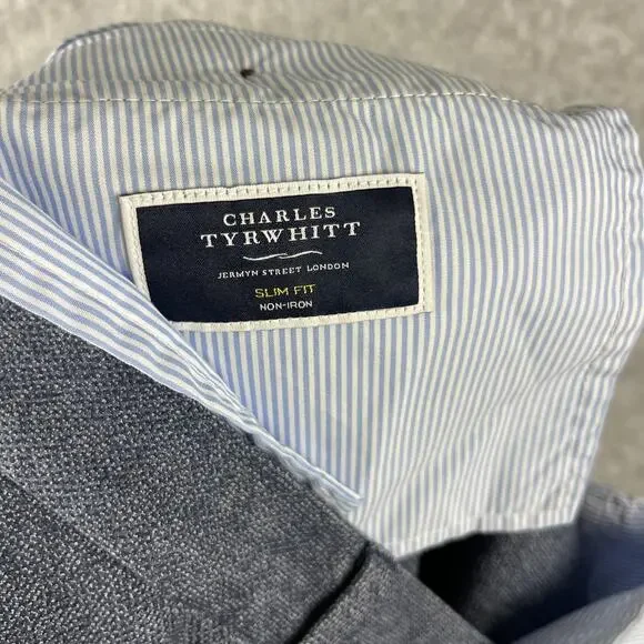 Charles Tyrwhitt Pants Mens 38x34 Blue Stretch Textured Trouser Slim Fit NEW - Picture 14 of 16